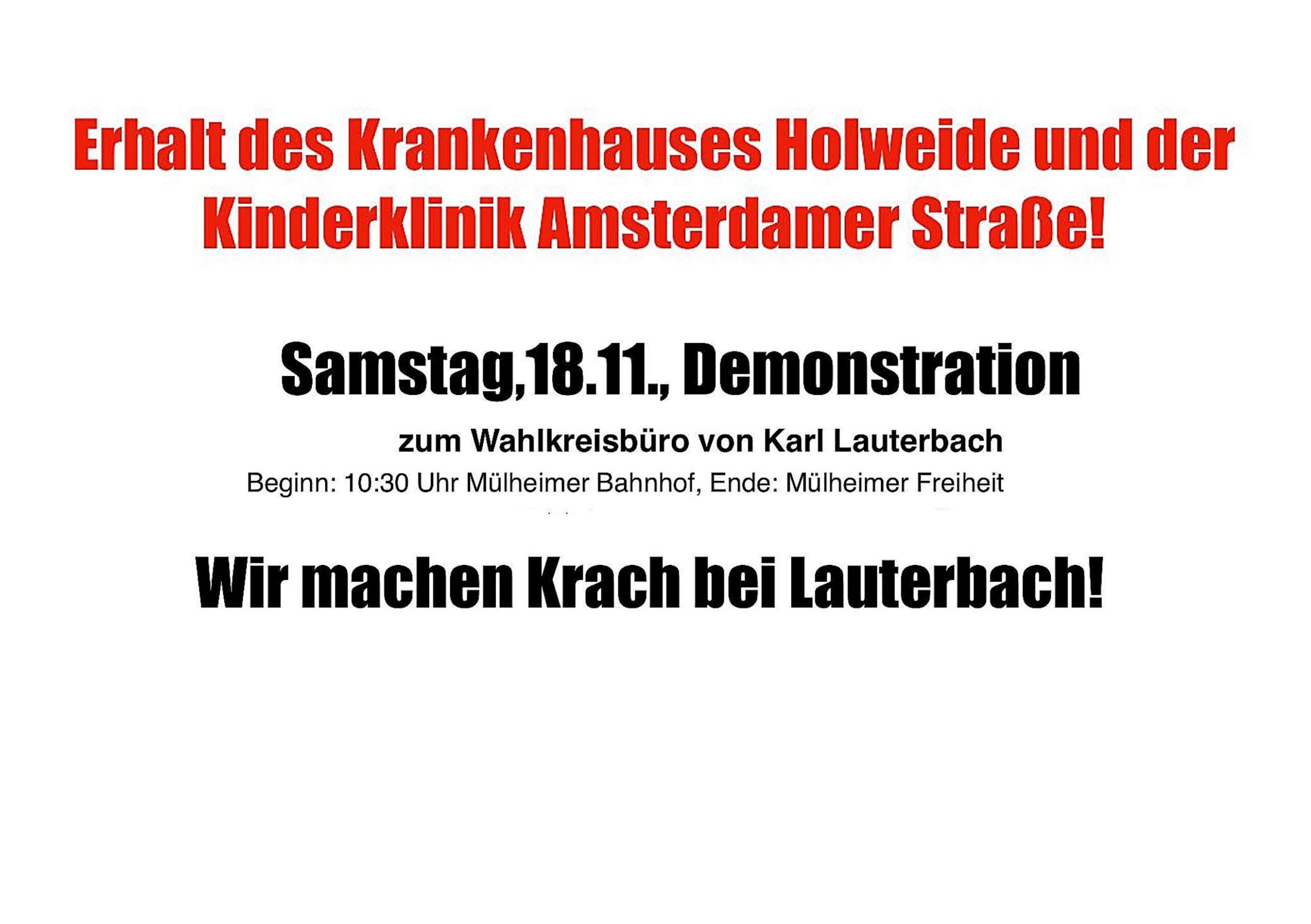 Erhalt des Kran­ken­hau­ses Hol­weide und der Kin­der­kli­nik Ams­ter­da­mer Straße!